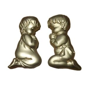 Boy Girl Child Praying Vintage Miller Studio 80s Antique Gold Color Wall Decor